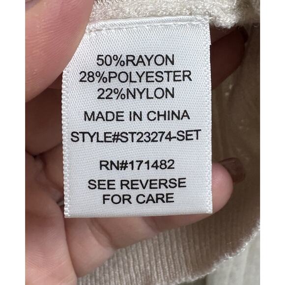 Sincerely Jules Knit Cardigan Flare Pants Set Womens Medium Cream Ribbed - Picture 6 of 11